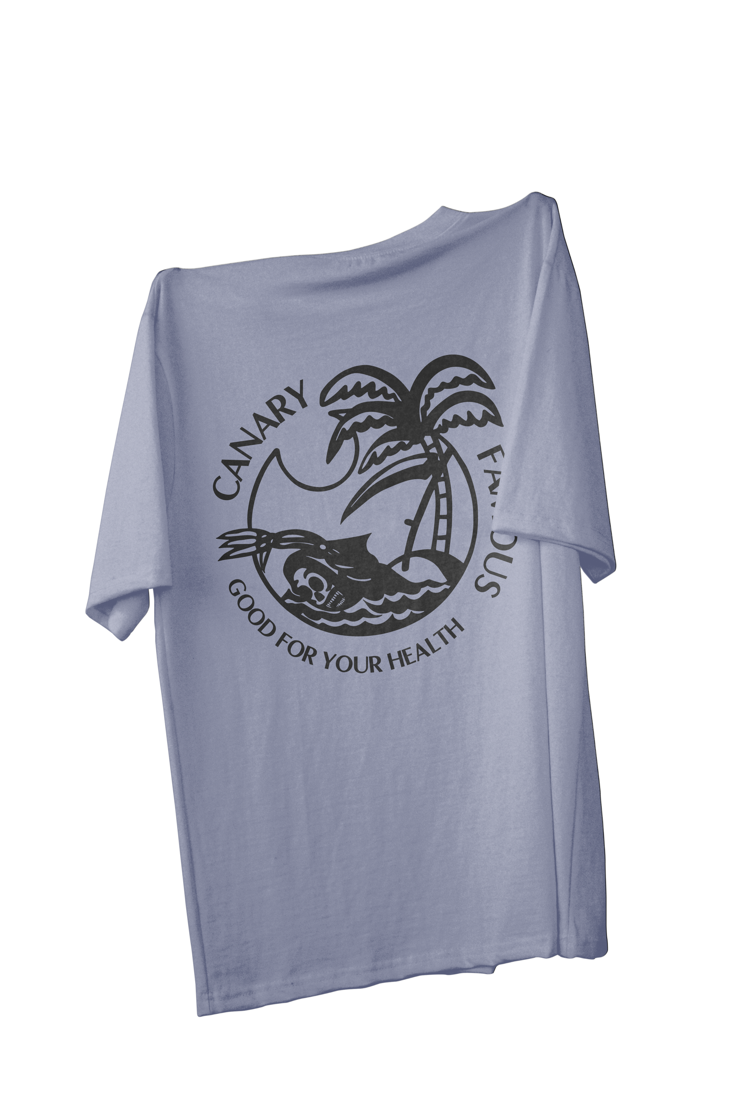 Light blue t-shirt with a black graphic design on a white background